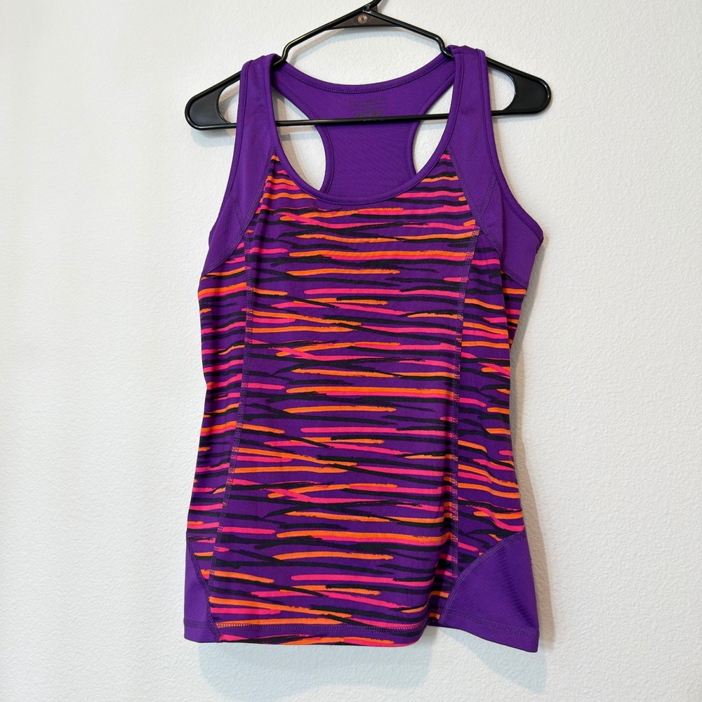 Tek Gear‎ Racerback Tank Top Womens Large Purple Orange Tiger Stripe Excellent